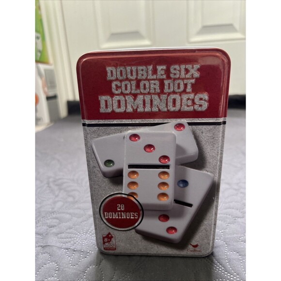 28 Double Six Color Dot Dominoes in Metal Tin Classic Games Cardinal Games Home - Picture 3 of 10